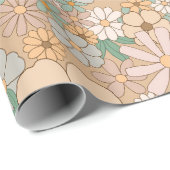 ピンクオレンジ、ピンクグレー、フラワーパターン ラッピングペーパー (ロールコーナー)