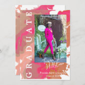 ピンクオレンジ マーブル 卒業発表 カード (正面/裏面)