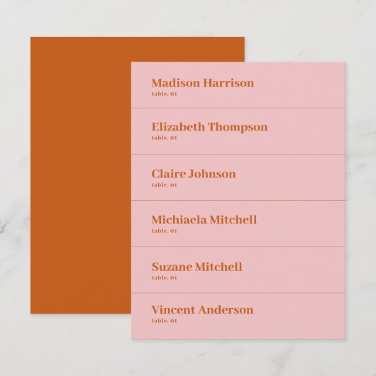 ピンクオレンジ レトロ70年代 ウェディングプレイスカード DIY 招待状 (正面/裏面)