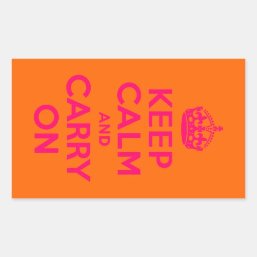 ピンクオレンジKeep Calm and Carry On 長方形シール (正面)