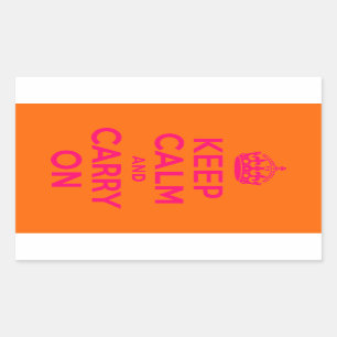 ピンクオレンジKeep Calm and Carry On 長方形シール