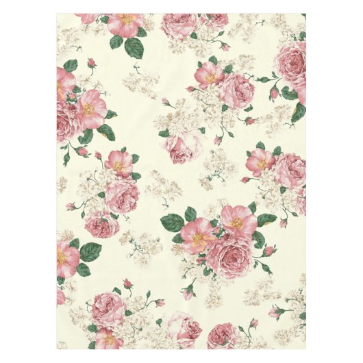 ピンクオンイエローヴィンテージフローラ テーブルクロス (正面)