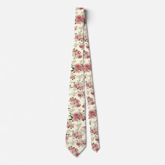 ピンクオンイエローヴィンテージフローラ ネクタイ (正面)