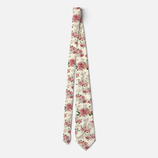 ピンクオンイエローヴィンテージフローラ ネクタイ (裏面)