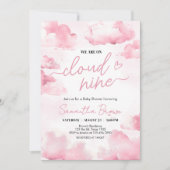 ピンクオンクラウドナイン赤ちゃんシャワー 招待状 (正面)