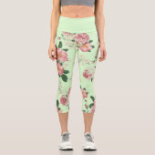 ピンクオングリーンヴィンテージフローラ カプリレギンス (正面)