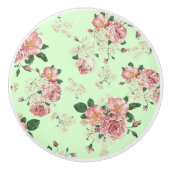 ピンクオングリーンヴィンテージフローラ セラミックノブ (正面)