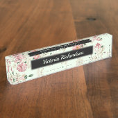 ピンクオングリーンヴィンテージフローラ デスクネームプレート (側面)