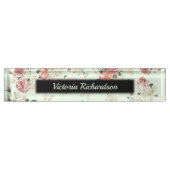 ピンクオングリーンヴィンテージフローラ デスクネームプレート (正面)