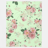 ピンクオングリーンヴィンテージフローラ フリースブランケット (正面)