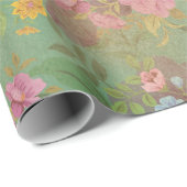 ピンクオングリーンヴィンテージ ラッピングペーパー (ロールコーナー)
