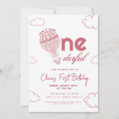 ピンクオンダーフル熱気球ガール1st誕生日 招待状 (正面)