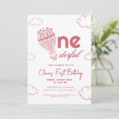 ピンクオンダーフル熱気球ガール1st誕生日 招待状 (スタンド正面)