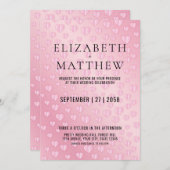 ピンクオンピンクハートスペックル招待状カードデザイン 案内状 (正面/裏面)