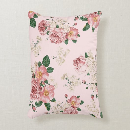 ピンクオンピンクヴィンテージフローラ アクセントクッション (正面(垂直))