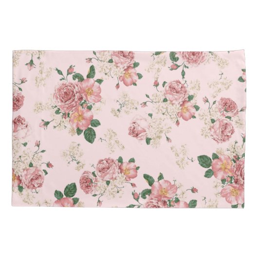 ピンクオンピンクヴィンテージフローラ 枕カバー (裏面)