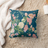 ピンクオンブルーティール(緑がかった色)春フラワーショーピロー16x16 クッション (ブランケット)