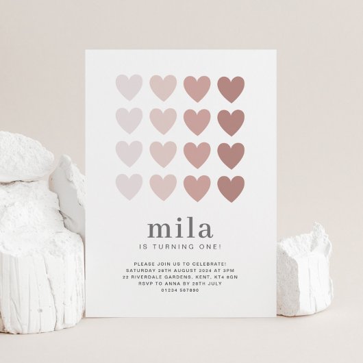 ピンクオンブレハートの誕生日招待状 招待状