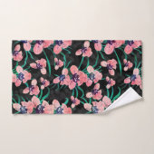 ピンクオーかわいらしキッドフラワー絵を描ブラックデザイン バスタオルセット (ハンドタオル)