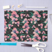 ピンクオーかわいらしキッドフラワー絵を描ブラックデザイン 薄葉紙 (クラフト)