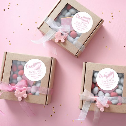 ピンクオーオベビーサンキューベイビーシャワークラシックラウンド ラウンドシール