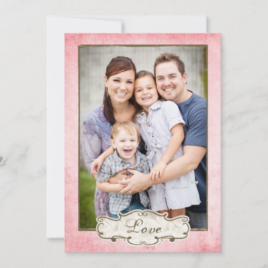 ピンクオーガニックのグランジ両面フォトホリデー シーズンカード (正面)