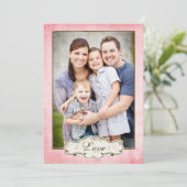 ピンクオーガニックのグランジ両面フォトホリデー シーズンカード (スタンド正面)