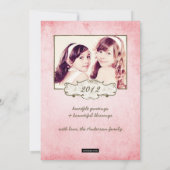 ピンクオーガニックのグランジ両面フォトホリデー シーズンカード (裏面)