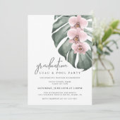ピンクオーキッズトロピカルディスタベーションルアウ（ハワイ式宴会） – プールパーティー 招待状 (スタンド正面)