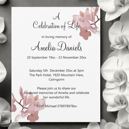 ピンクオーキッドお祝い・オブ・ライフ 招待状