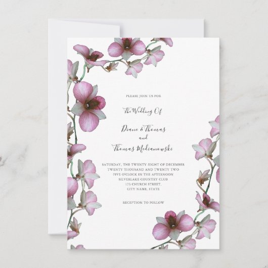 ピンクオーキッドつる植物結婚式招待状 招待状 (正面)