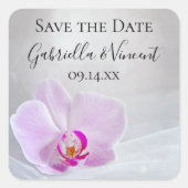 ピンクオーキッドとブライダルベール結婚式の日付を保存 スクエアシール (正面)