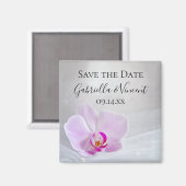 ピンクオーキッドとブライダルベール結婚式の日付を保存 マグネット (正面/裏面)