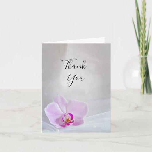 ピンクオーキッドとブライダル結婚ヴェイユ サンキューカード (正面)