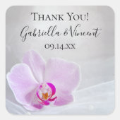 ピンクオーキッドとヴェイ結婚ルの感謝のメッセージカード スクエアシール (正面)