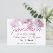 ピンクオーキッドウォーターカラーのラベルに結婚鉛筆 セーブザデート (スタンド正面)