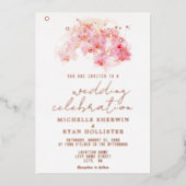 ピンクオーキッドウォーターカラーオールド紙結婚ズバラ金ゴールド 箔招待状 (正面)