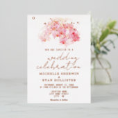 ピンクオーキッドウォーターカラーオールド紙結婚ズバラ金ゴールド 箔招待状 (立ち正面)