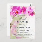ピンクオーキッドウォーターカラースプラッシュブライダルシャワー ポストカード (正面/裏面)