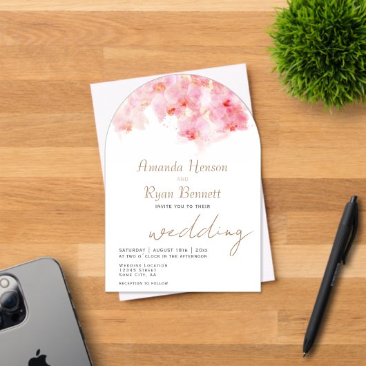 ピンクオーキッドウォーターカラーフラワー結婚ズ アクリル招待状 (インサイチュ (招待状))