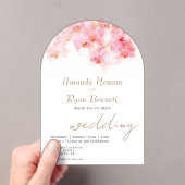 ピンクオーキッドウォーターカラーフラワー結婚ズ アクリル招待状 (インサイチュ (ポータブル))