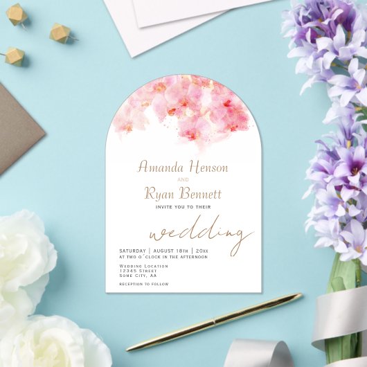 ピンクオーキッドウォーターカラーフラワー結婚ズ アクリル招待状 (インサイチュ (ウェディング))