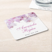 ピンクオーキッドウォーターカラーフラワー結婚ズ スクエアペーパーコースター (アングル)