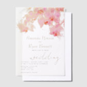 ピンクオーキッドウォーターカラーフラワー結婚ズ ベラム紙招待状 (オフセット)