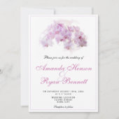 ピンクオーキッドウォーターカラーフラワー結婚ズ 招待状 (正面)