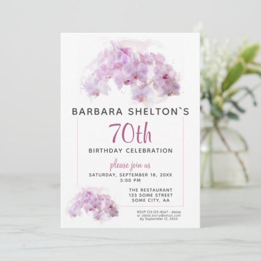 ピンクオーキッドウォーターカラーフローラ誕生日パーティー 招待状 (スタンド正面)