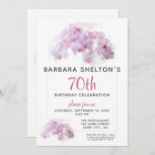 ピンクオーキッドウォーターカラーフローラ誕生日パーティー 招待状 (正面/裏面)