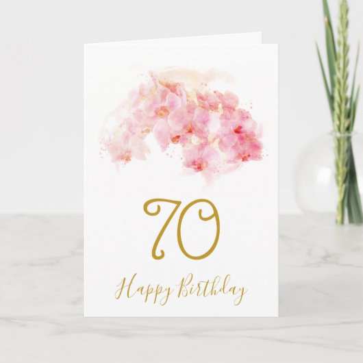 ピンクオーキッドウォーターカラーフローラ70誕生日カード カード (正面)