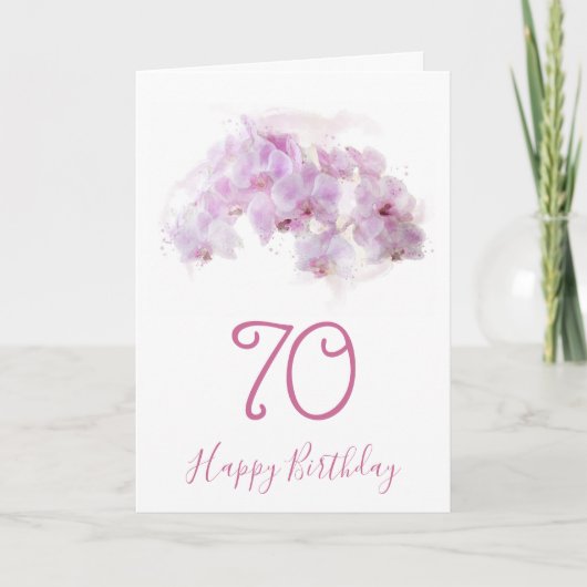 ピンクオーキッドウォーターカラーフローラ70誕生日 カード (正面)