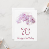 ピンクオーキッドウォーターカラーフローラ70誕生日 カード (正面/裏面インサイチュ)